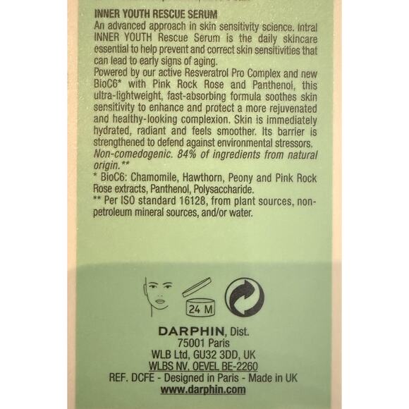DARPHIN INTRAL Inner Youth Rescue Serum Sensitive Skin 30 mL / 1 Fl Oz NIB #A15 - Picture 2 of 3